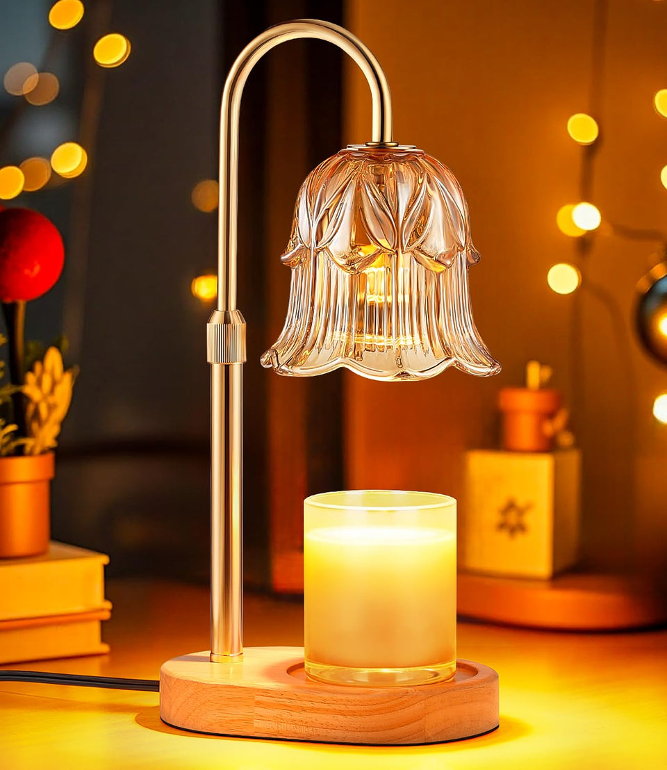 Pfxud candle warmer lamp with flower shade provides flame-free ambience
