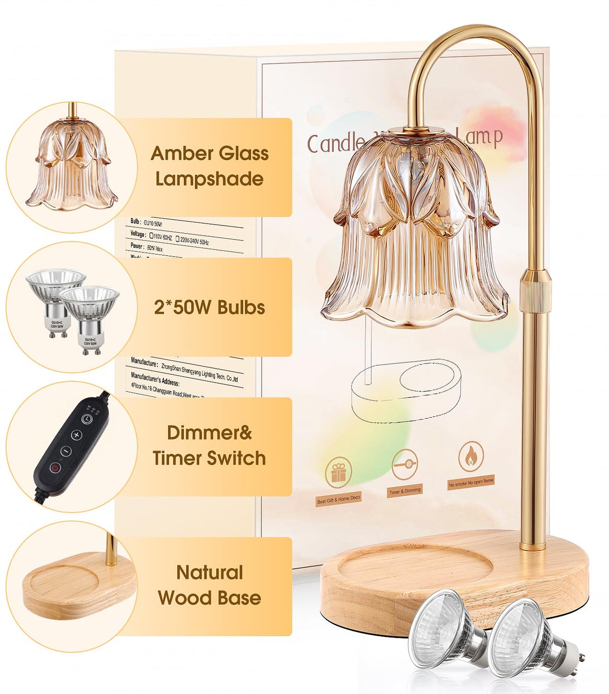 Pfxud candle warmer lamp wooden base keeps it stable