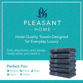 PH Pleasant Home bath towels 6-pack stacked in a bathroom for quick access.
