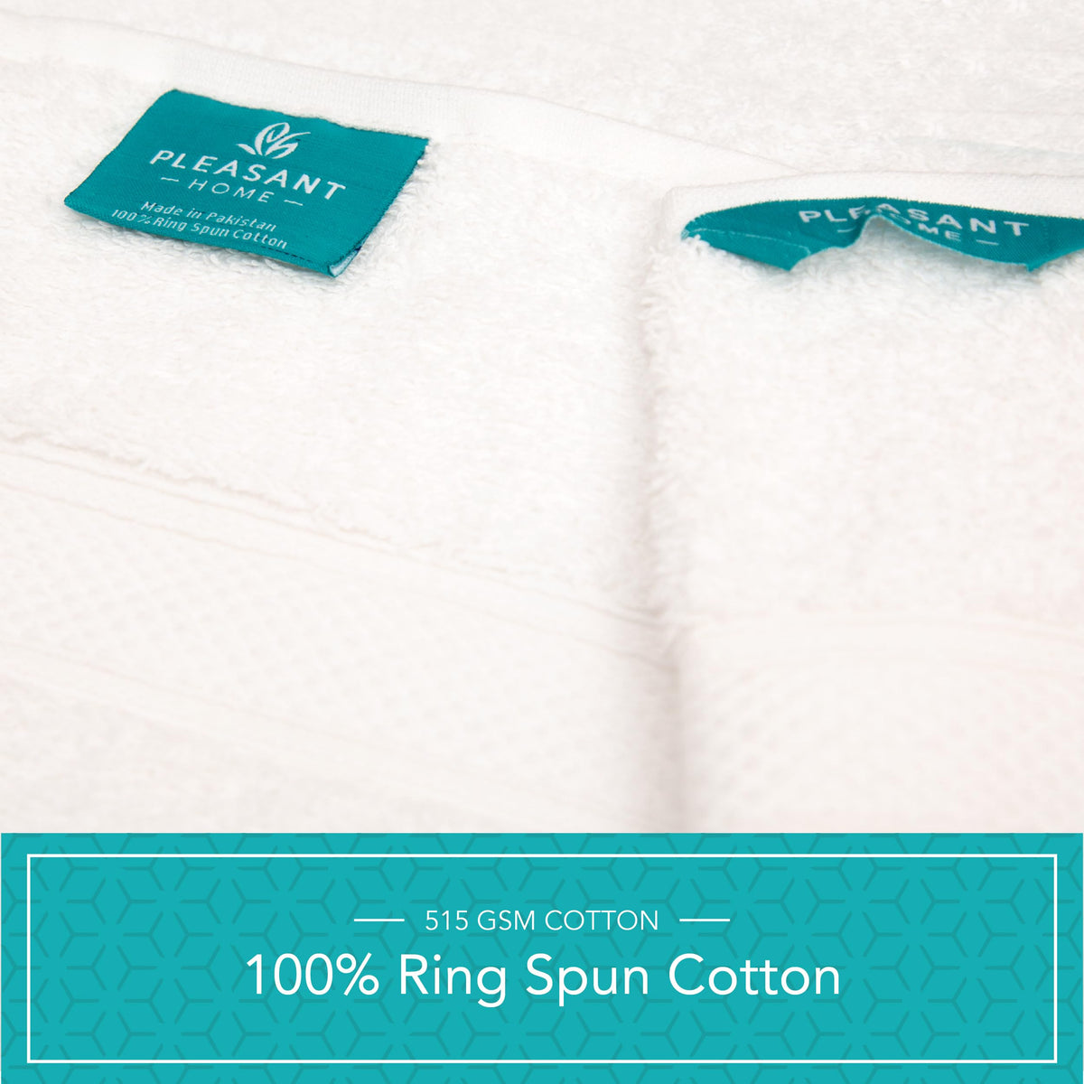 Pleasant Home towel care guide image showing machine wash and low tumble dry tips.
