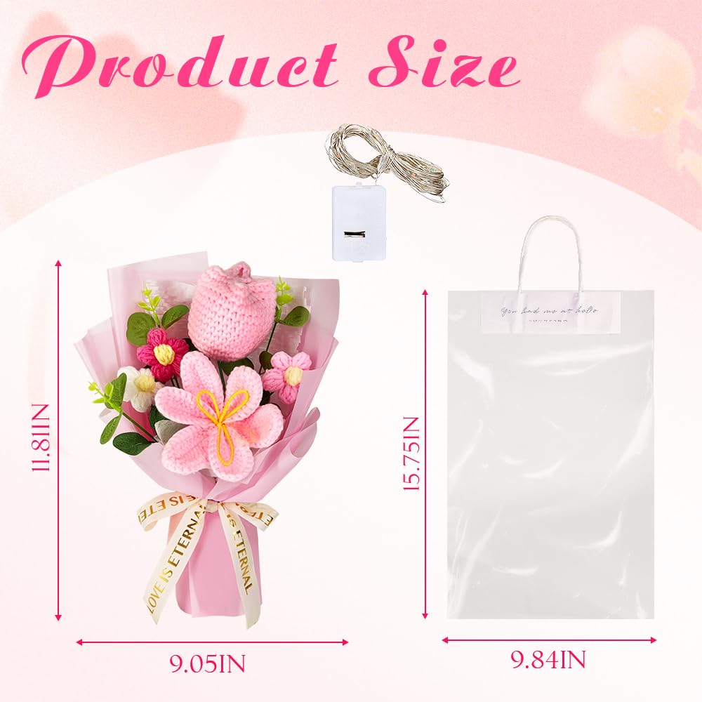Phaicoilo pink crochet daisies bouquet, vibrant accent for any room
