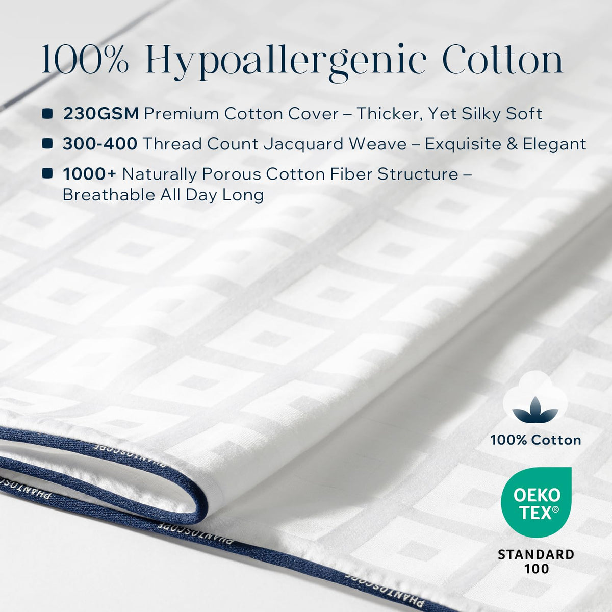 Phantoscope pillow fill using 7D polyester delivers durable fluff and long-lasting loft.
