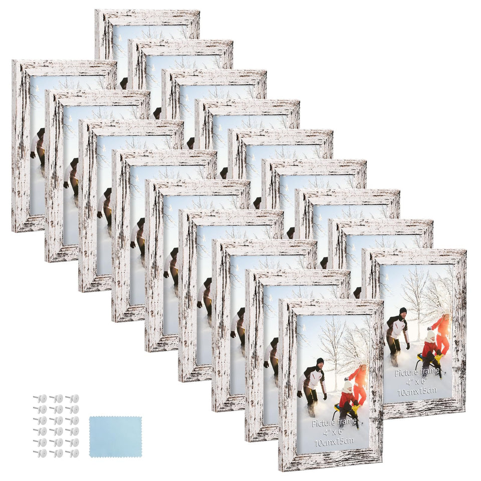 PHAREGE 4x6 bulk frame with distressed white wood grain for rustic wall display.