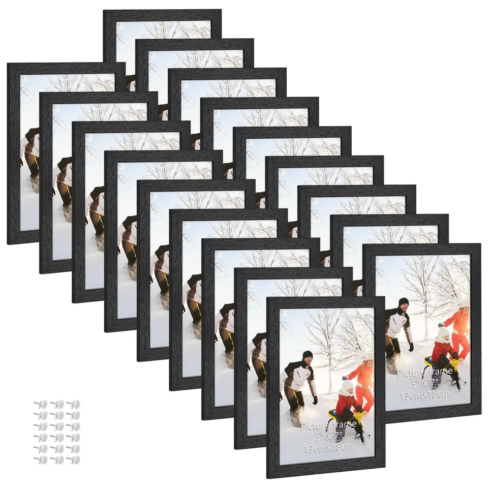 PHAREGE 5x7 black frame bulk 18-pack displayed on a tabletop for family memories.
