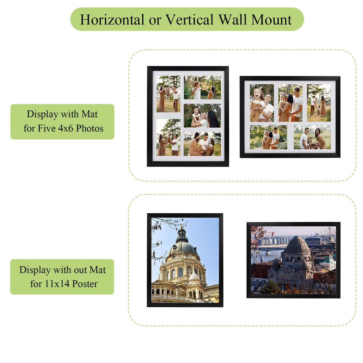 PHAREGE removable mat with 3.54x5.51 opening fits standard photos.