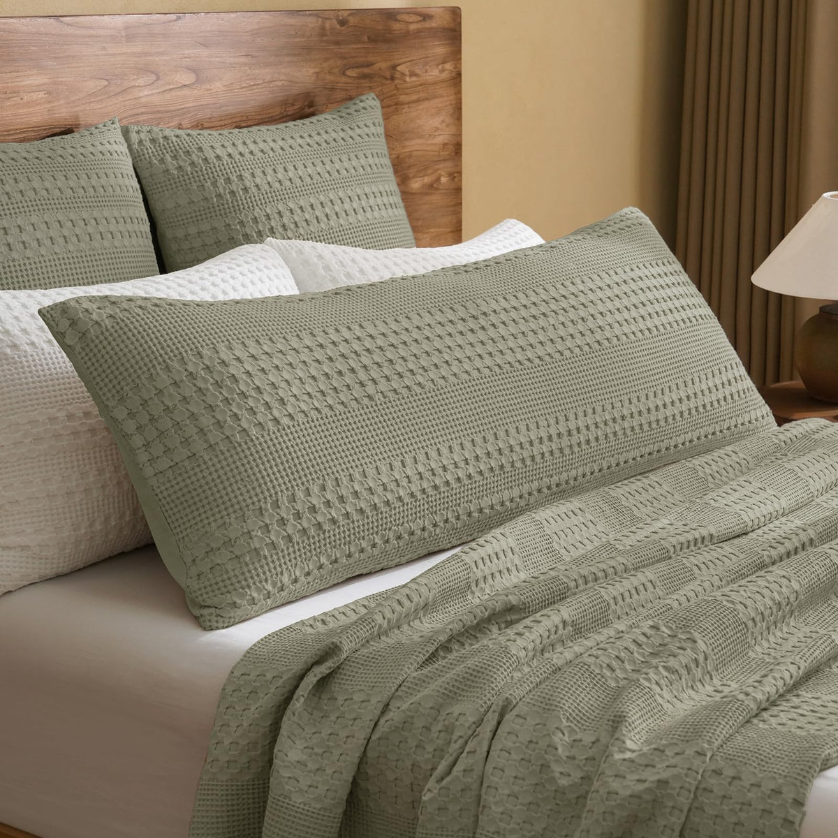 PHF 100% cotton waffle body pillowcase 20x54 shows soft texture and breathable comfort.