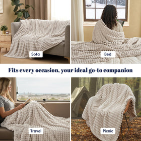 PHF blanket on bed in bedroom setting for stylish comfort.