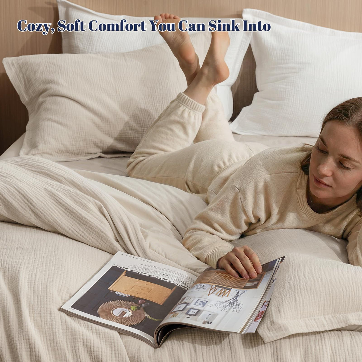 PHF muslin king comforter closeup fabric highlighting soft texture and moisture-wicking feel