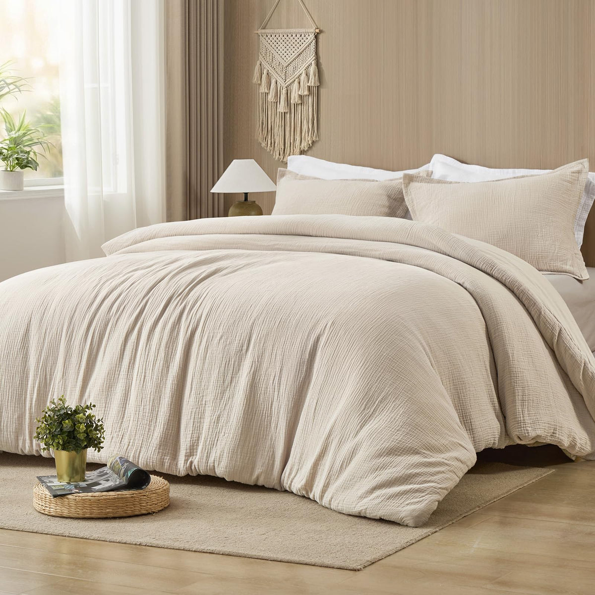 PHF cotton muslin comforter king cover shows breathable fabric for all-season warmth