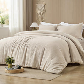 PHF cotton muslin comforter king cover shows breathable fabric for all-season warmth