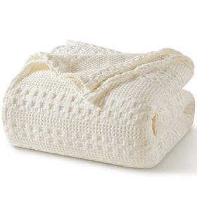 PHF cotton waffle blanket ivory close-up highlighting soft, breathable weave for year-round comfort.