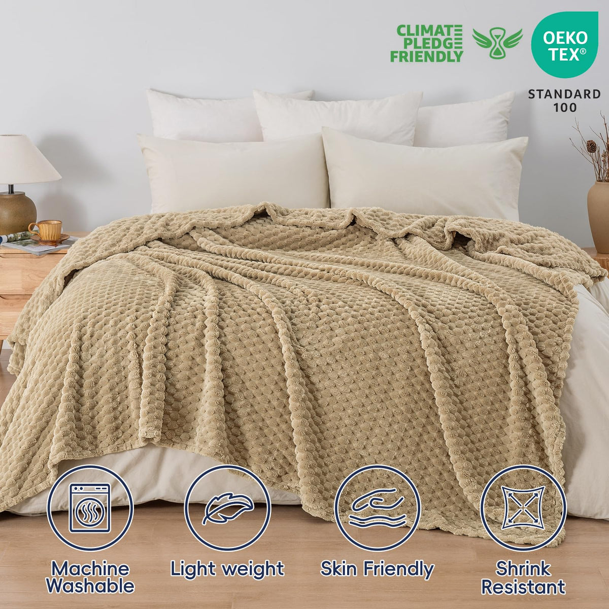 PHF Ultra Soft Flannel Blanket details 3D turtle shell pattern.