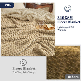 PHF Ultra Soft Flannel Blanket on bed decor in khaki.