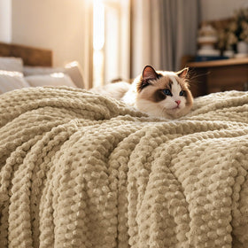 PHF Ultra Soft Flannel Blanket front view in khaki for plush bedroom warmth.