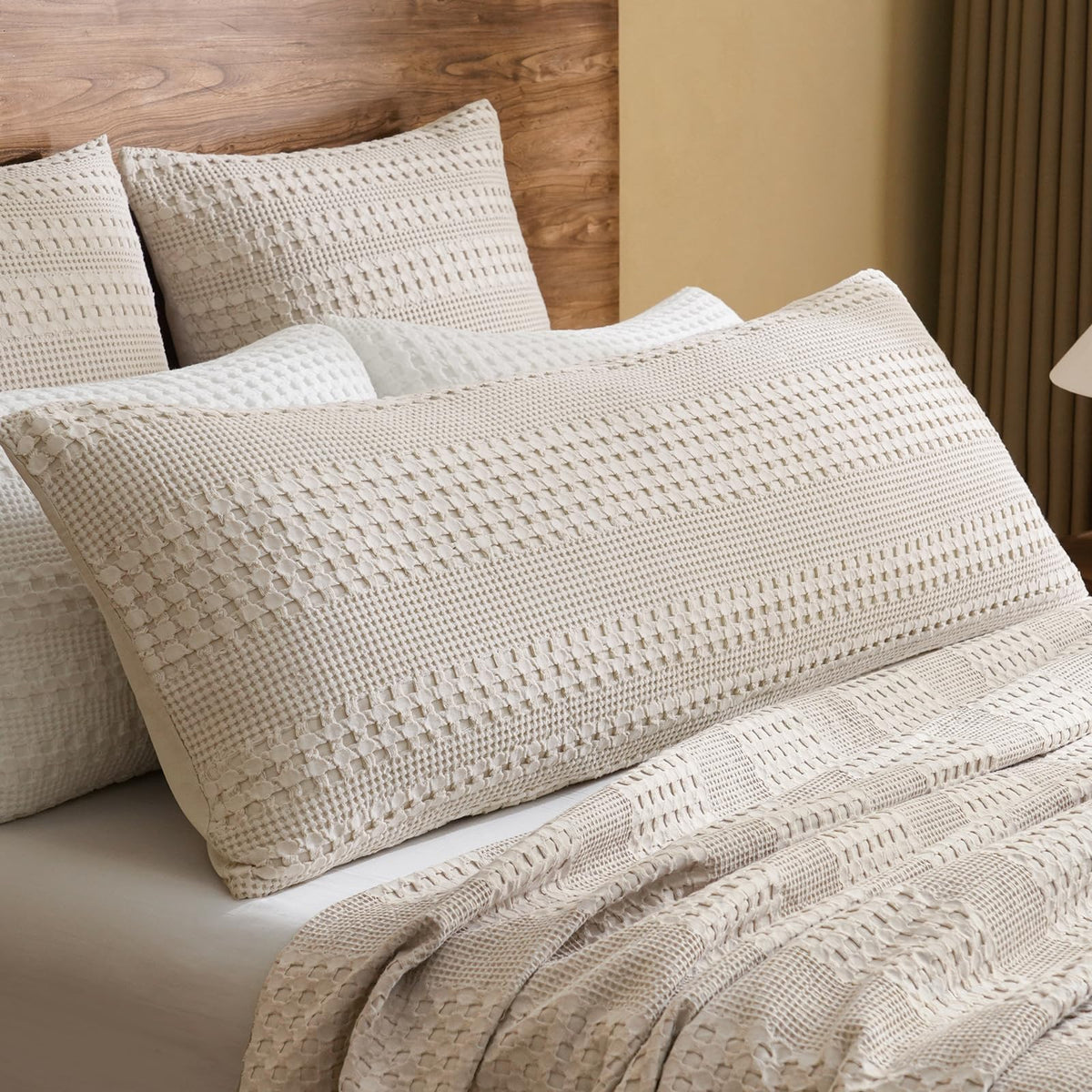 PHF waffle body pillowcase 20x54 front view shows textured weave for cozy bedding