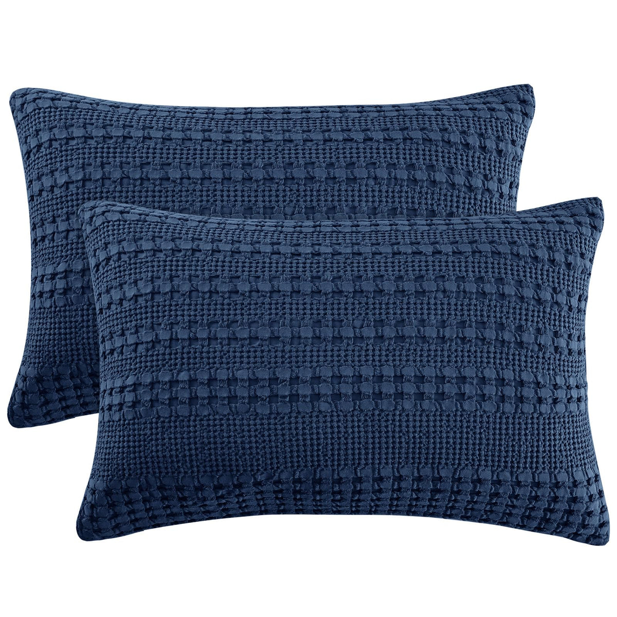 PHF waffle pillow shams king 20x36 in blue sapphire, breathable, stylish bed decor.