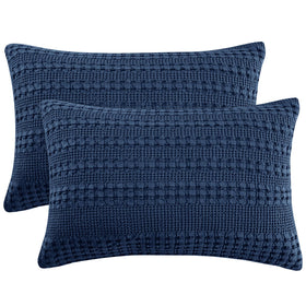 PHF waffle pillow shams king 20x36 in blue sapphire, breathable, stylish bed decor.