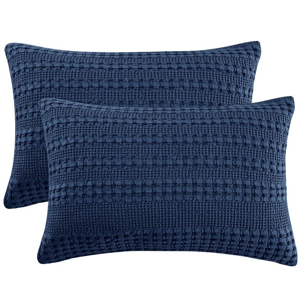 PHF waffle pillow shams king 20x36 in blue sapphire, breathable, stylish bed decor.