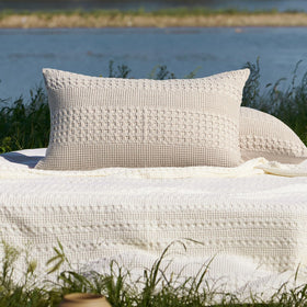 PHF waffle pillowshams care instructions illustrating cold wash and low heat dry