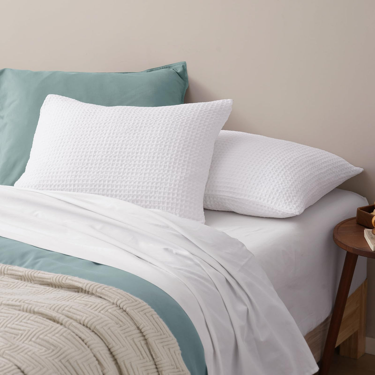 PHF ultra-soft waffle weave texture in close-up for cozy skin-friendly nights.