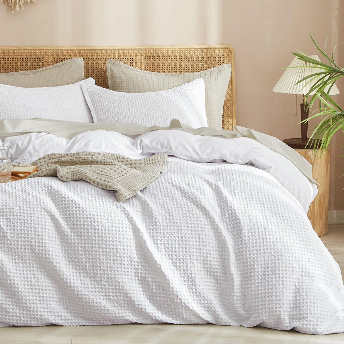 PHF waffle weave duvet cover king white for breathable, cool sleep