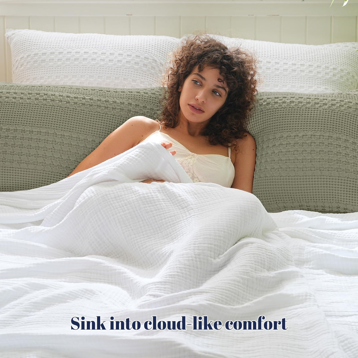 PHF waffle weave close-up highlights cozy, skin-friendly cotton finish.