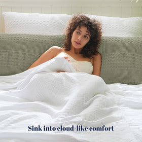 PHF waffle weave close-up highlights cozy, skin-friendly cotton finish.