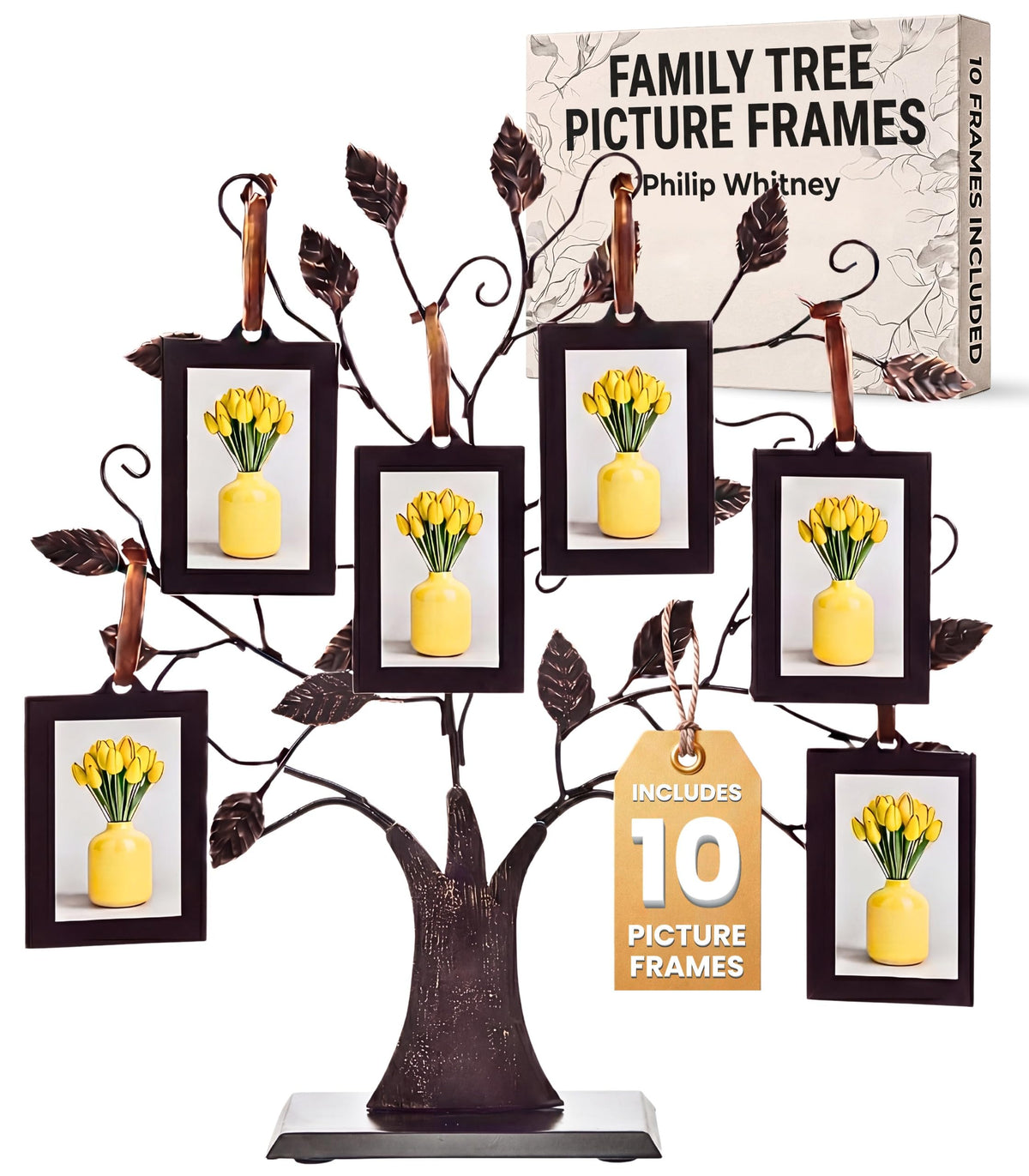 Philip Whitney family tree frame with ten 2x3 photo slots for memories.