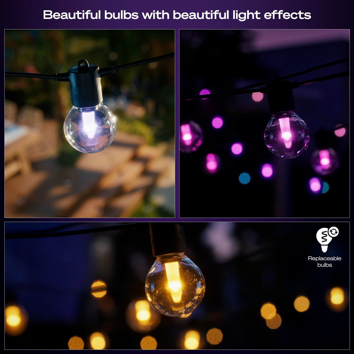 Philips Hue Festavia IP65 rating offers water and UV resistance.