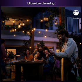 Philips Hue Festavia ultra-low dimming creates candle-like glow.