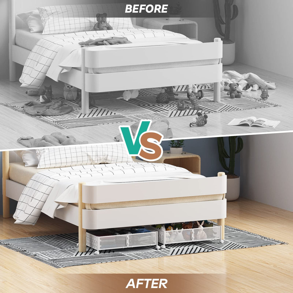 PHINOX bedroom organization on wheels enables easy room-to-room reorganization.