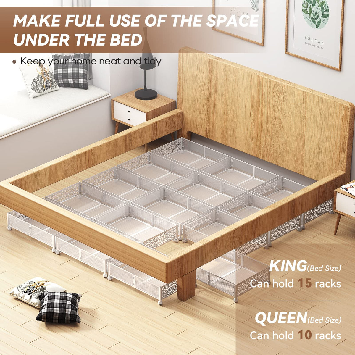PHINOX under bed shoe storage bin demonstrates organized footwear separation.