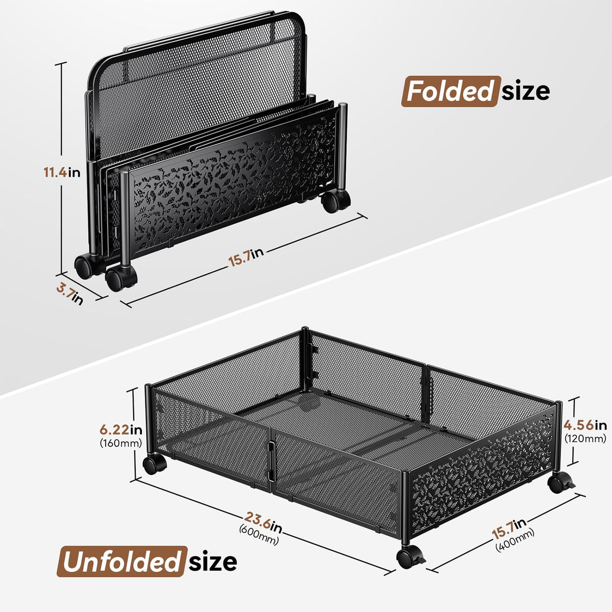 PHINOX metal under-bed bin keeps clothes and linens organized and dust-free