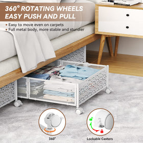 PHINOX under bed storage drawer side view highlights easy rolling access.