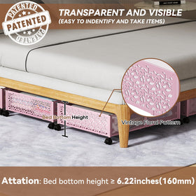 PHINOX under-bed storage with wheels, folded-flat design for compact storage.