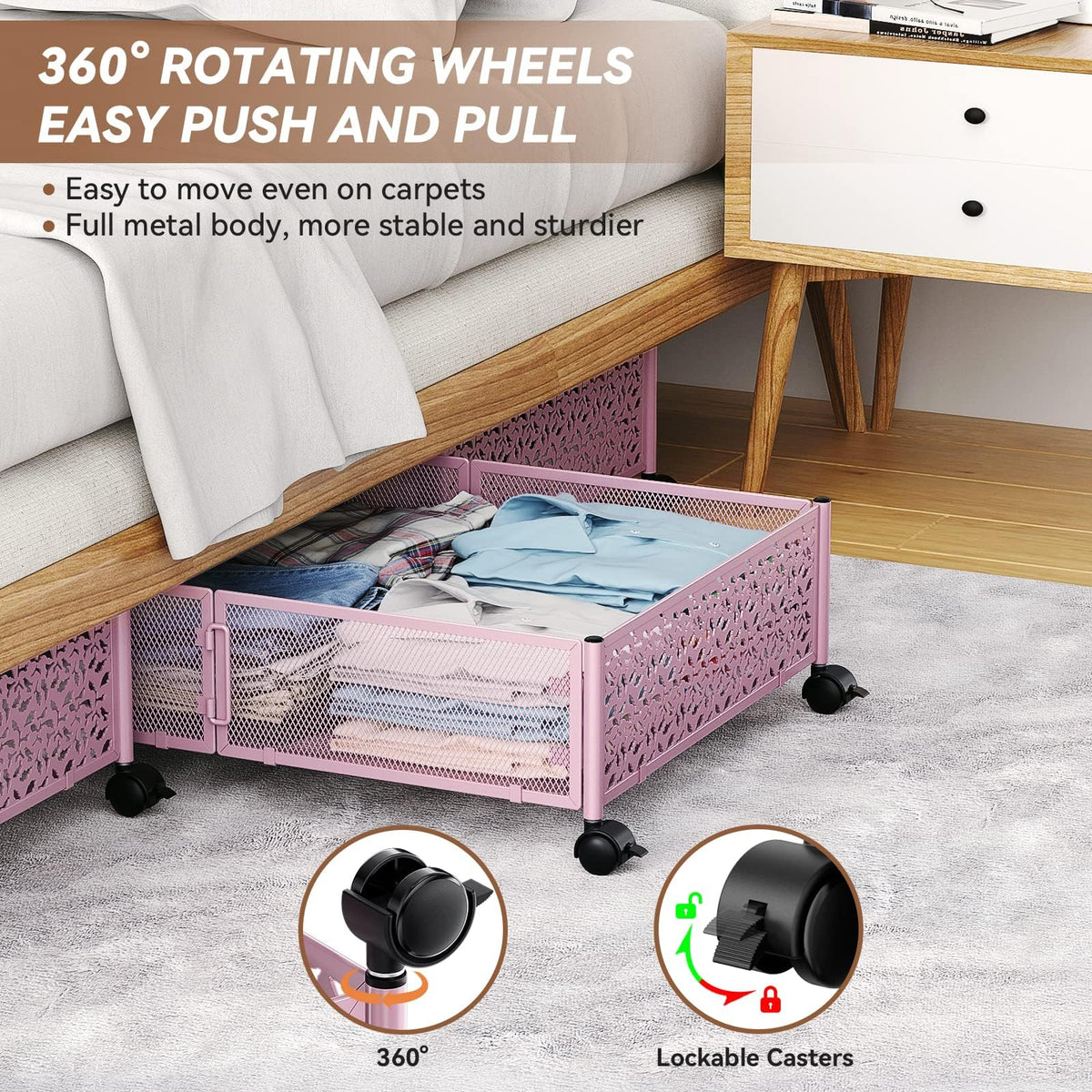 PHINOX under-bed storage with wheels, full-size unit ready for clothes and shoes.