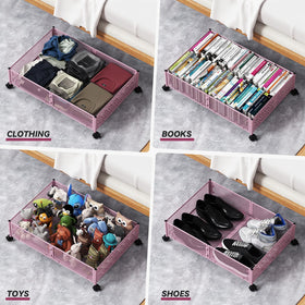 PHINOX under-bed storage with wheels, wheels in locked position for secure placement.