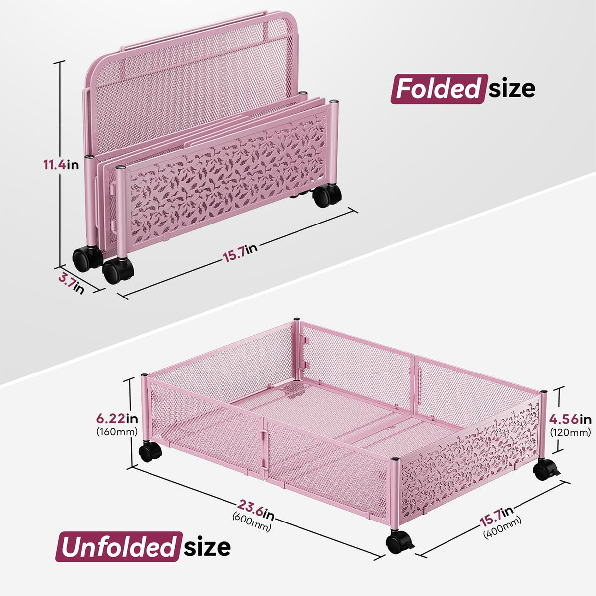 PHINOX under-bed storage with wheels, open drawer showing organized space.