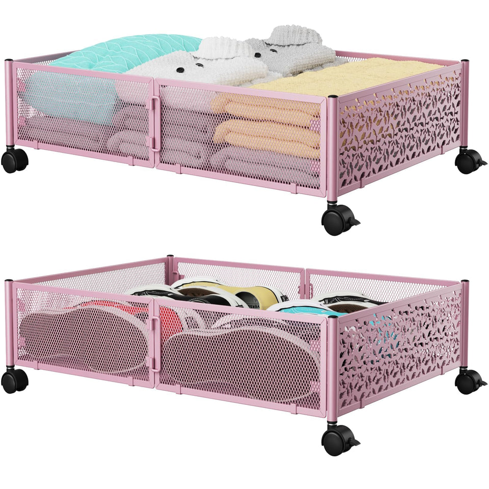 PHINOX under-bed storage with wheels, side view, easy pull-out and sturdy metal frame.