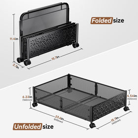 PHINOX under-bed storage wheels metal bin, side view showing compact design for shoes