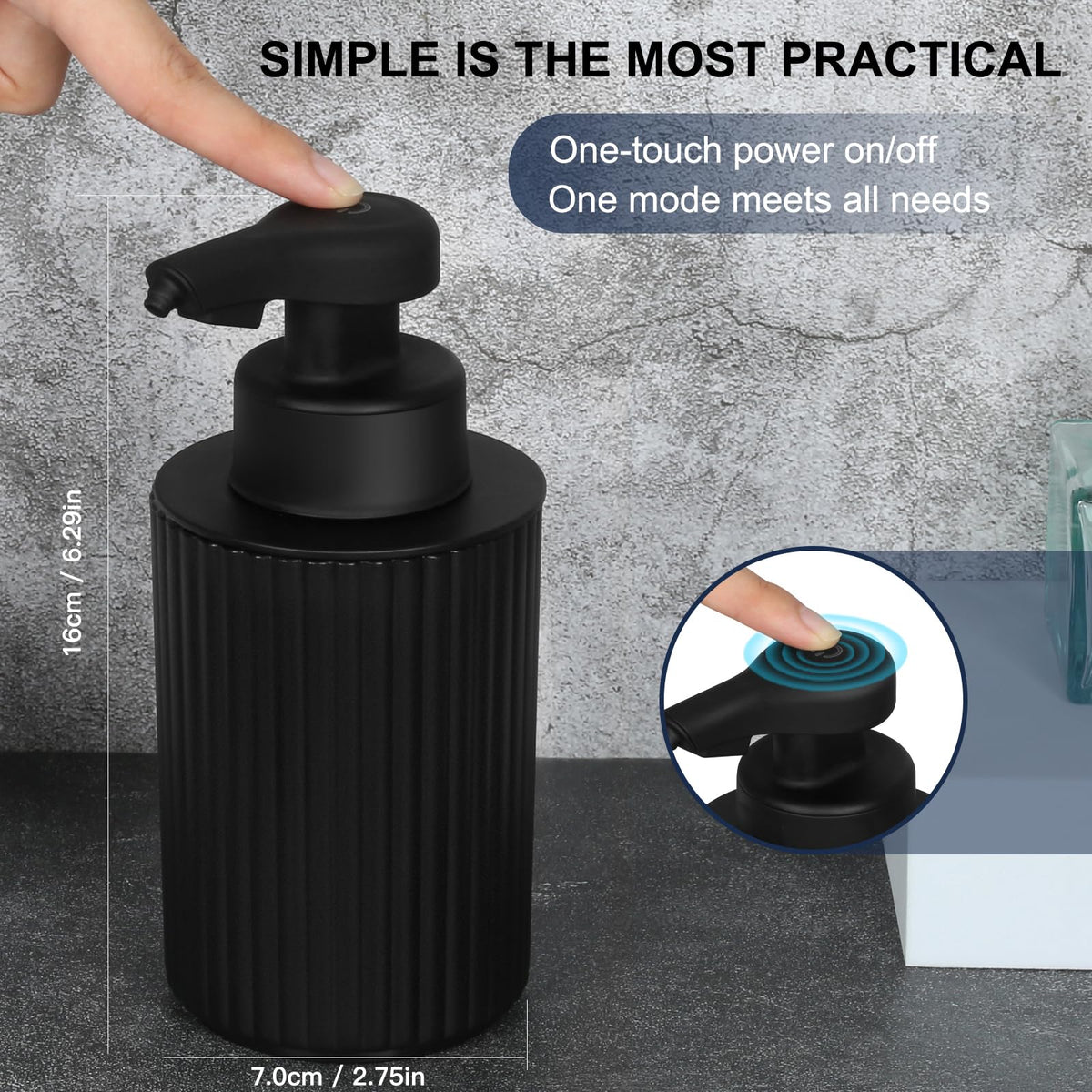 Phneems foam dispensing close-up demonstrates quick 0.25-second foam delivery.