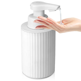 Phneems automatic soap dispenser front view with sleek matte white finish for modern kitchens.