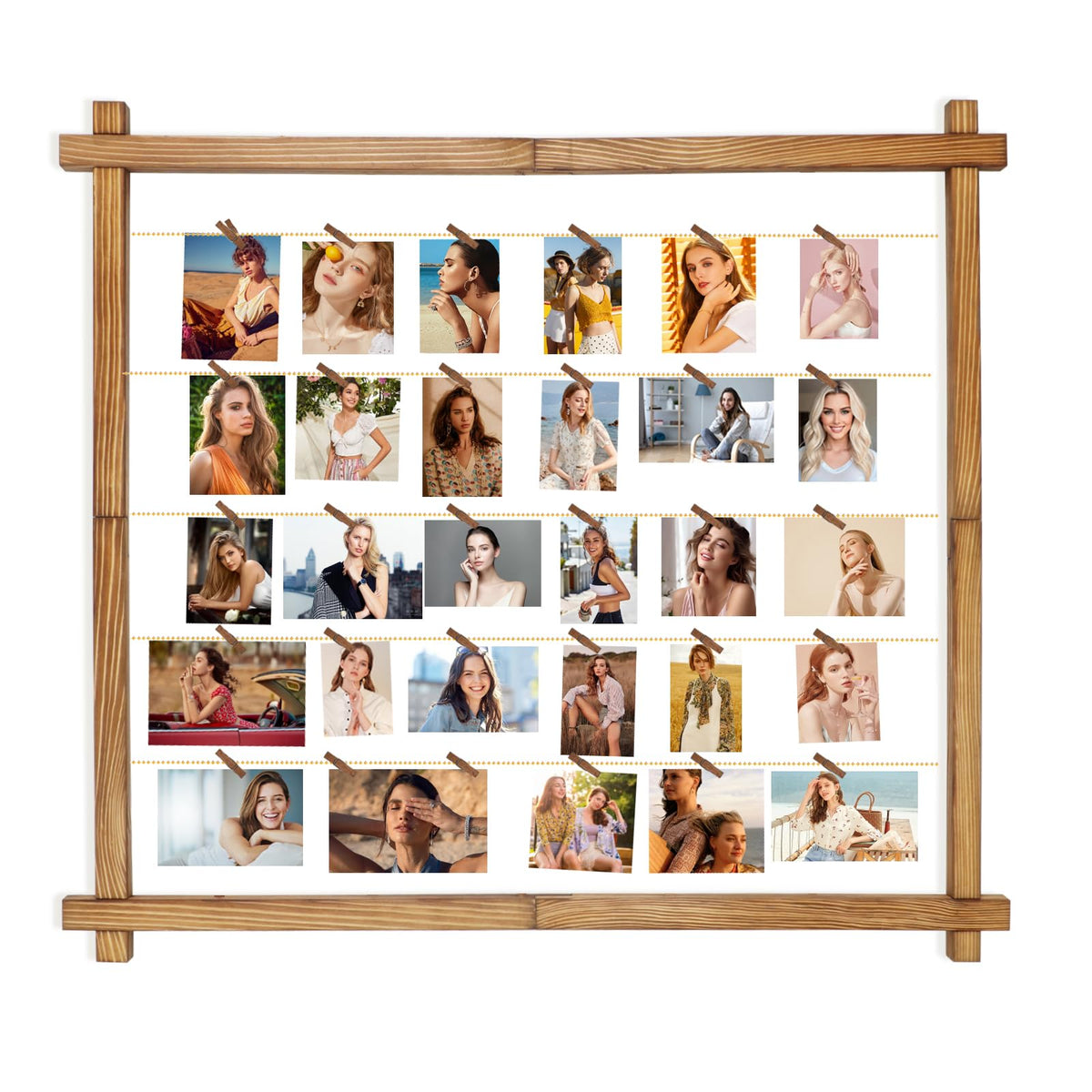 PHOENANCEE collage frame with clips displaying favorite photos on a sleek wall.