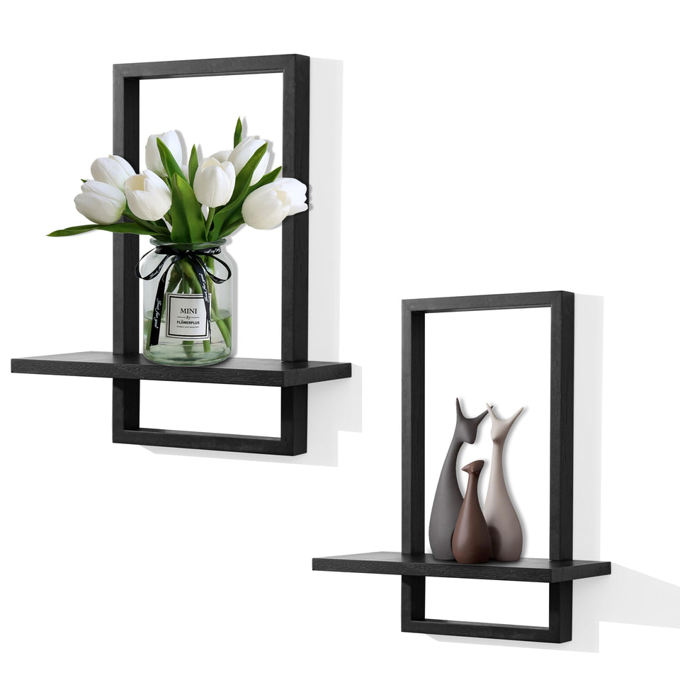 PHOENANCEE square floating shelf frame in black for chic plant and photo displays