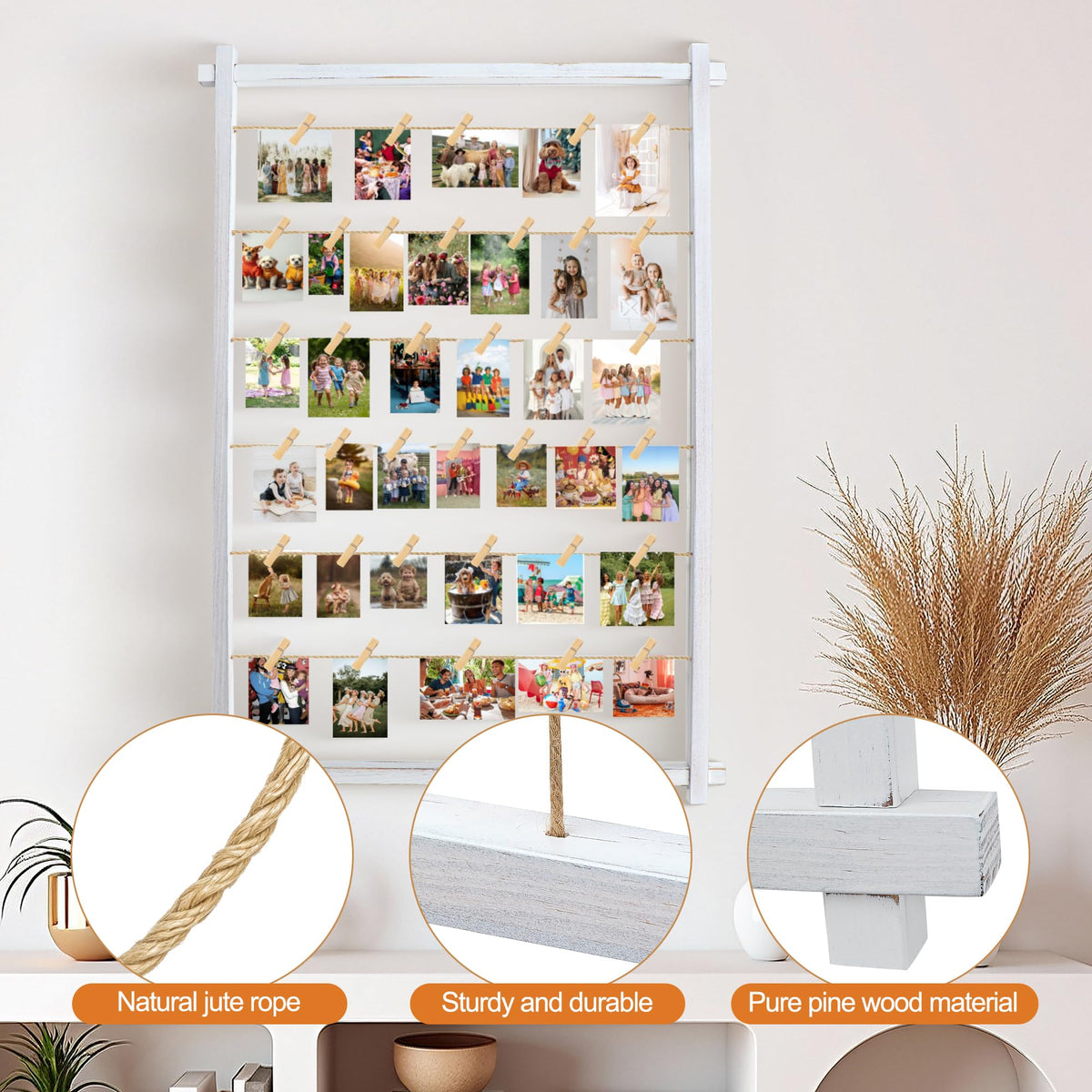 PHOENANCEE wooden clips and hemp rope add rustic warmth.