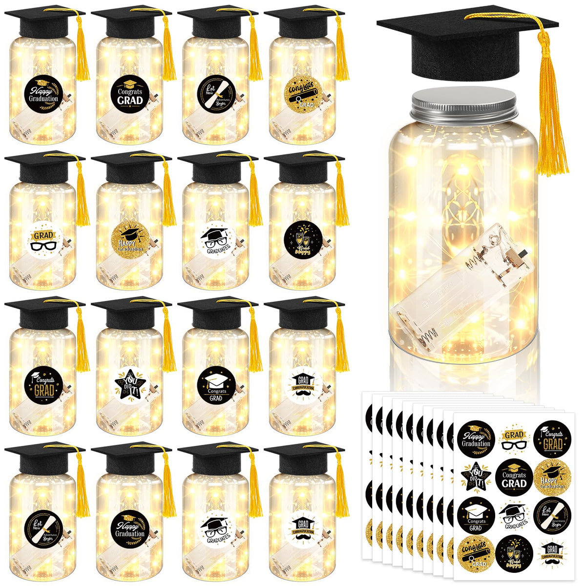 Phoncoo 16-set graduation centerpieces with LED jars for festive tables