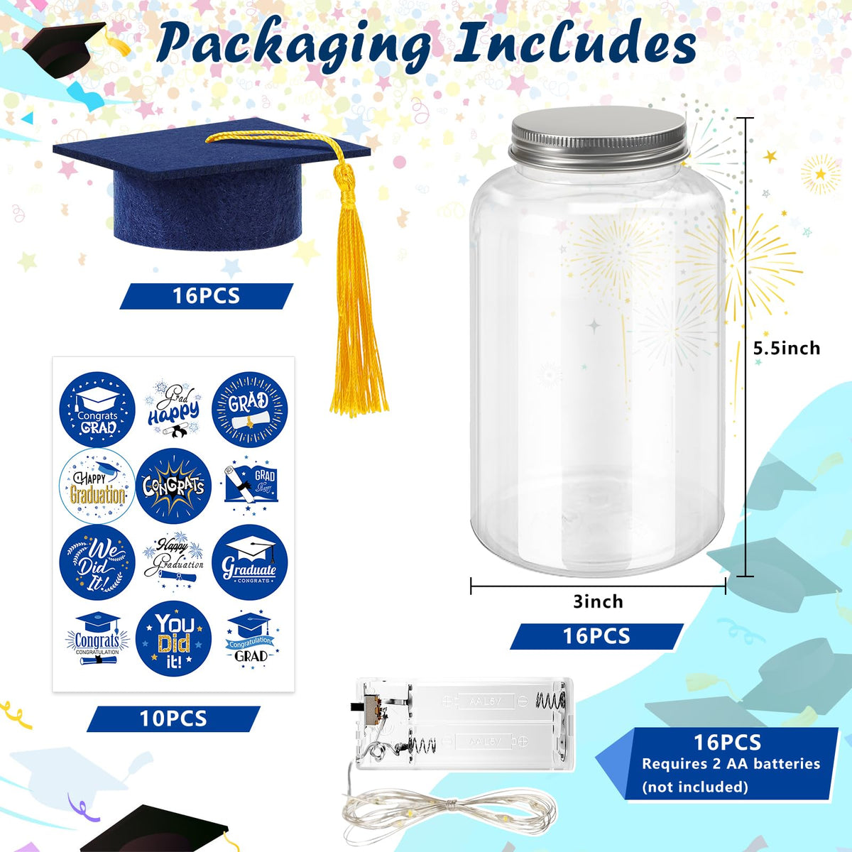 Phoncoo graduation cap on jar lid creates festive display