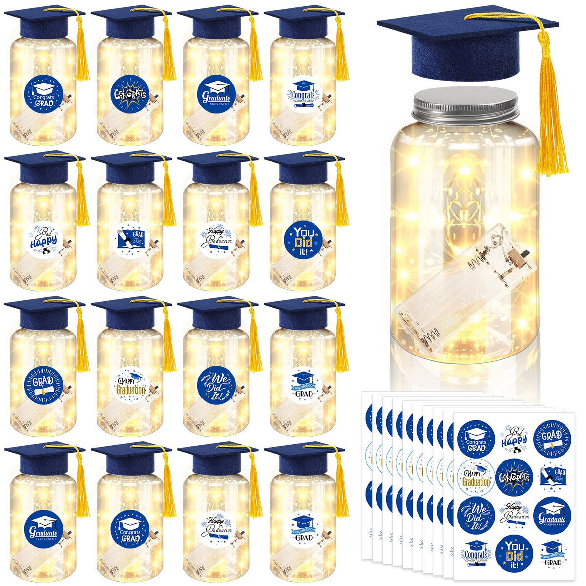 Phoncoo graduation jar centerpiece in blue enhances warm table decor