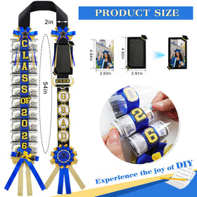 Phoncoo blue and gold graduation lei design for standout ceremony photos.