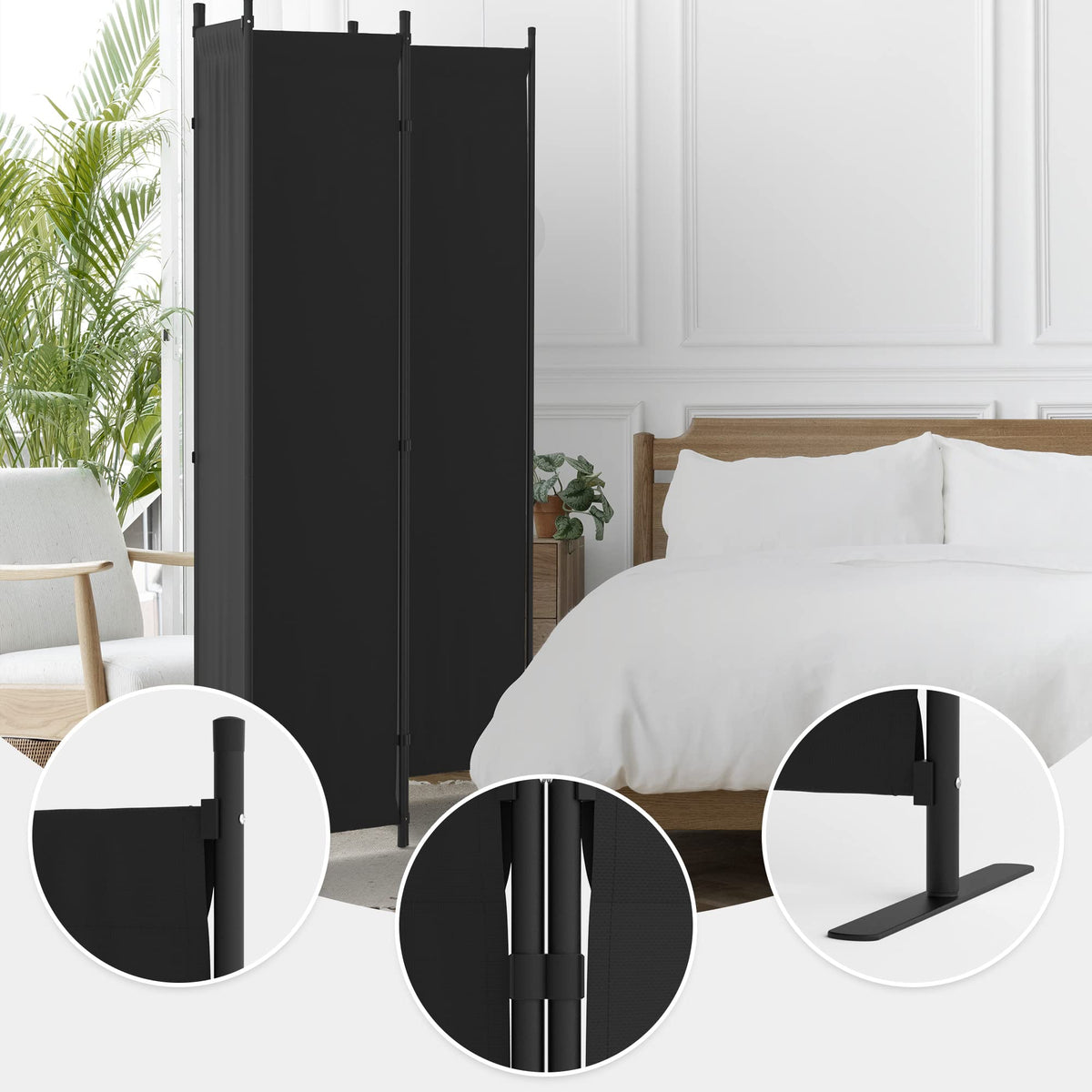 Phonjoroo 4-panel room divider side view showing portable design